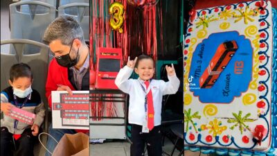 CDMX: niño celebra fiesta con temática de Metrobús
