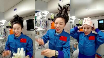Astronauta se lava el cabello en el espacio