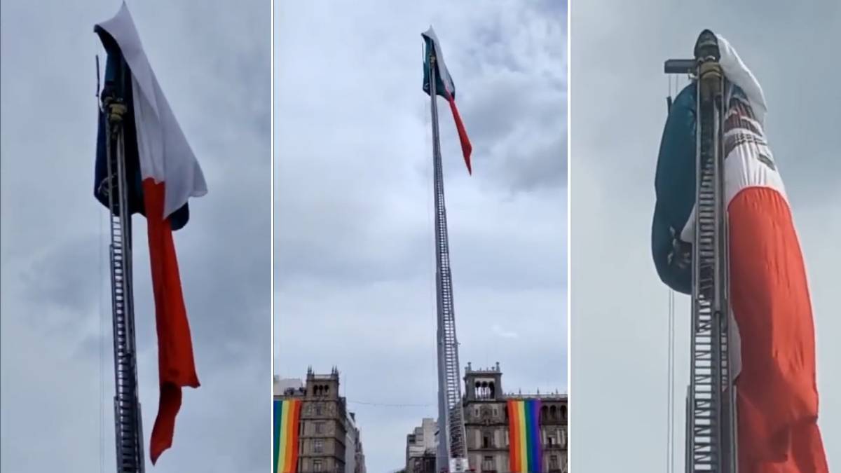 “¡Son unos héroes!” Bomberos de CDMX desenredan bandera monumental del Zócalo