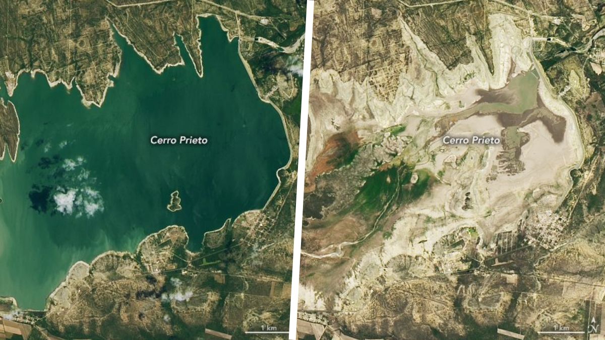 NASA muestra el antes y después de la sequía en presa Cerro Prieto de Nuevo León
