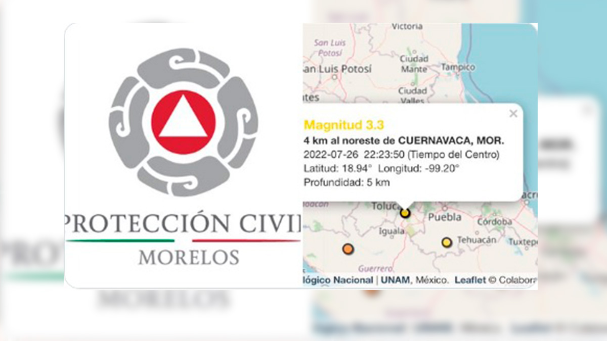 Sismo anormal en Morelos 26 de julio 2022; fue en el centro de Cuernavaca