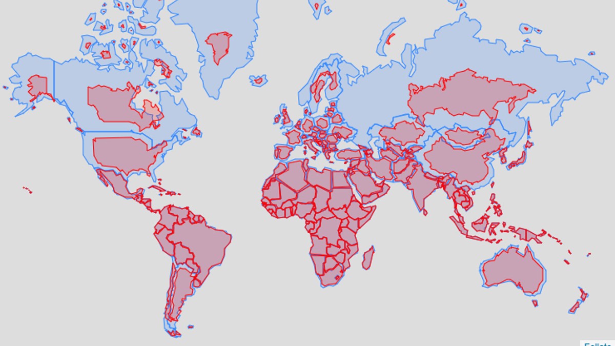 El tamaño real de los países en comparación con el que muestran los mapas