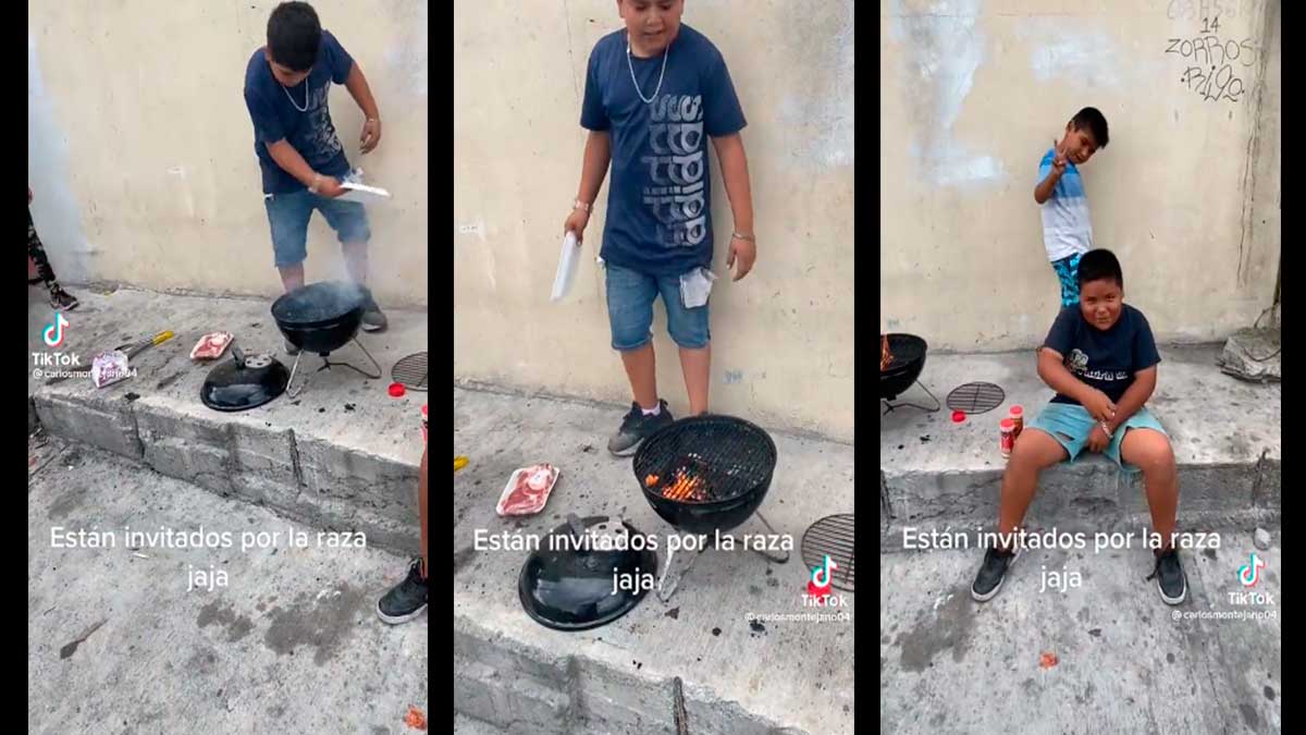 En Monterrey viralizan a niños haciendo carne asada, comparten video
