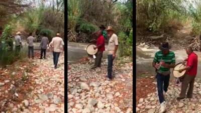 Nuevo León: En río Ramos celebran, con tambora, aumento del nivel de agua