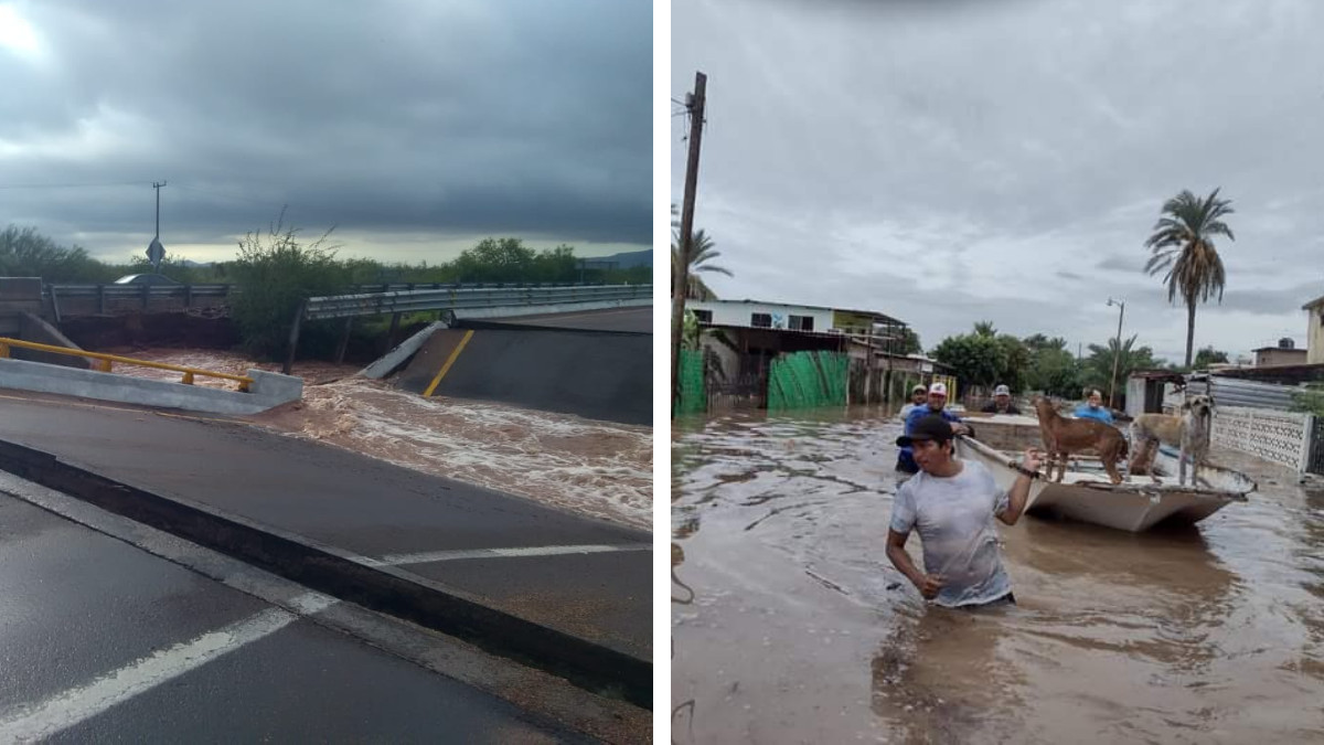 Sonora, bajo el agua: rayo impacta auto; hay derrumbes y hasta animales flotando