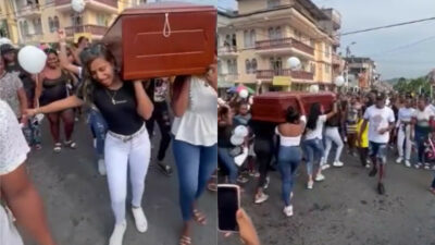A ritmo de reggaetón, un grupo de mujeres mueven el féretro de su amiga quien perdió la vida y le dieron el último adiós.