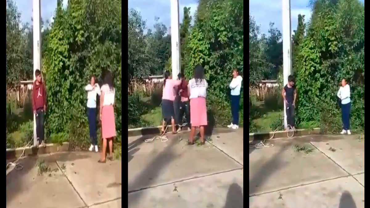 En Puebla, señoras castigan y golpean con varas a presuntos ladrones; ve video