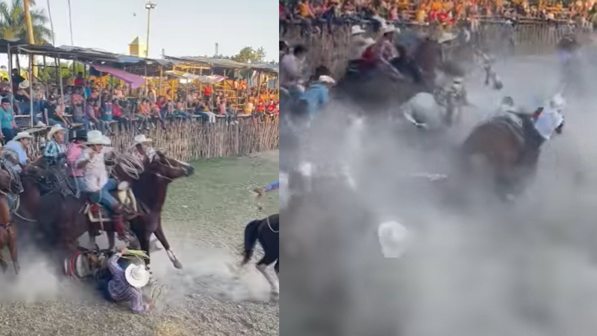 ¡Cuidado! Jinetes chocan y causan “carambola” de caballos en torneo de lazo en Telchac, Yucatán; VIDEO