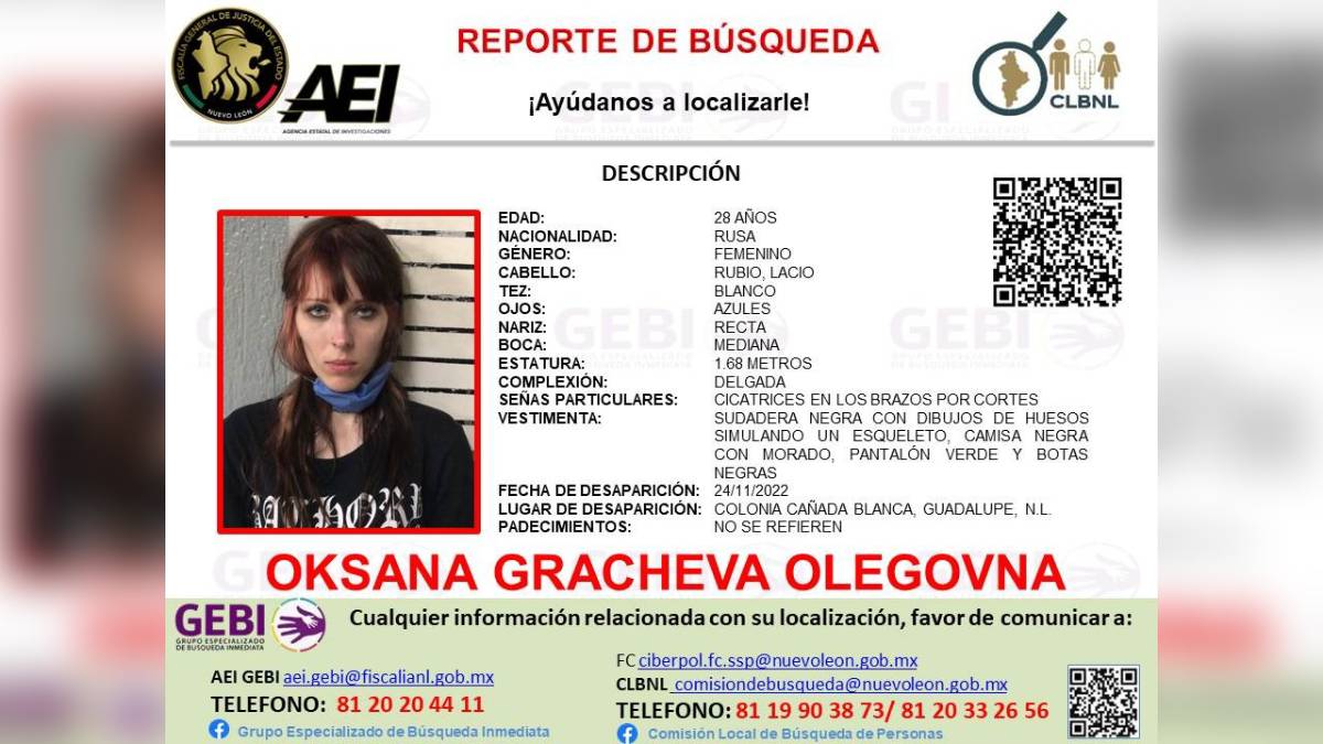 En Nuevo León buscan a Oksana Gracheva, joven rusa, desaparecida en Guadalupe