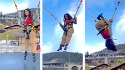 Salma Hayek se divierte haciendo acrobacias en el aire