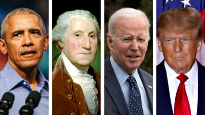 Día de los Presidentes, collage de Obama, Washington, Biden y Trump