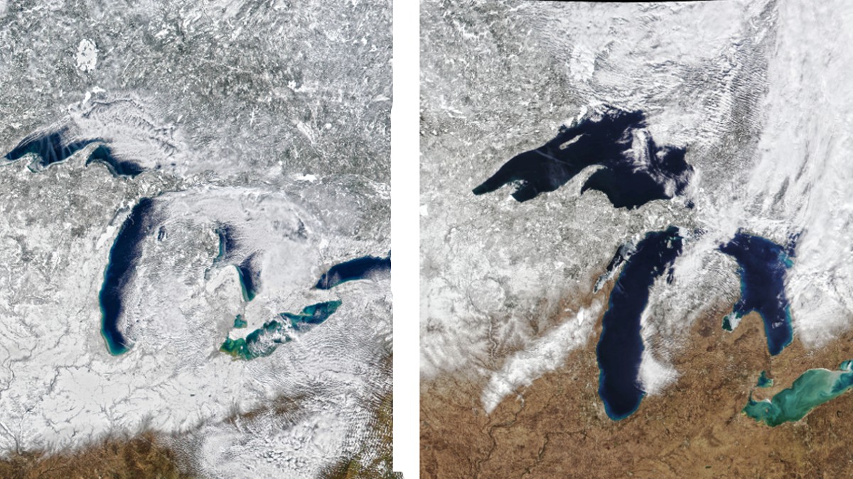 Los grandes lagos del norte de América no tienen hielo, así lo capta la NASA
