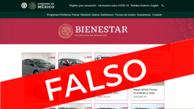 La Secretaría del Bienestar exhibió a una página de internet falsa, en la cual se ofertan vehículos a su nombre.