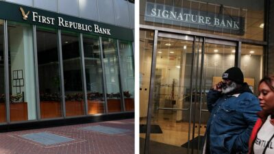 Quiebra bancos EU, fachadas de First Republic y Signature