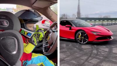 Niño de 3 años causa sensación tras manejar un Ferrari