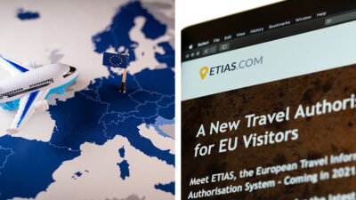 Mapa de Europa y captura de la página del permiso ETIAS