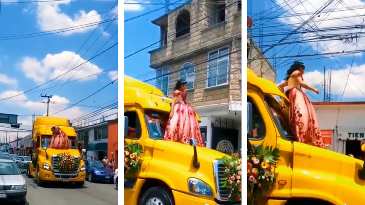 Quinceañera llega en tráiler a misa de XV años: video