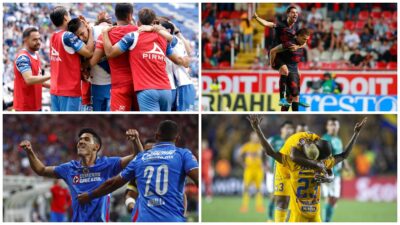 Jugadores de equipos de futbol de la Liga MX festejan triunfos