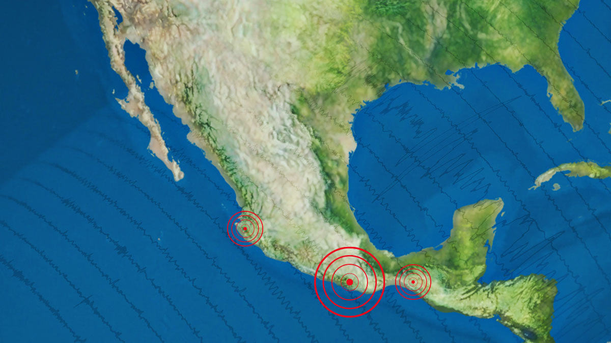 Mapa de la República Mexicana con señales de epicentro