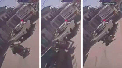 Conductor arrolla a hombres en moto e intenta escapar: video