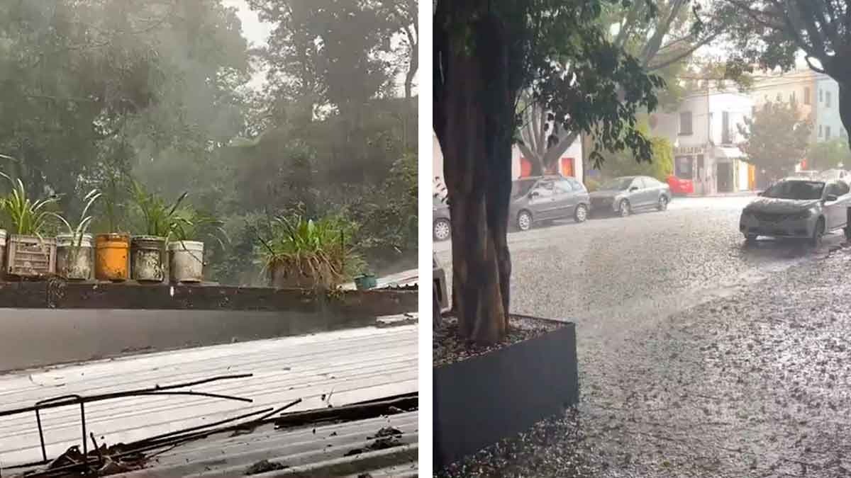 Granizo pinta de blanco calles de la CDMX