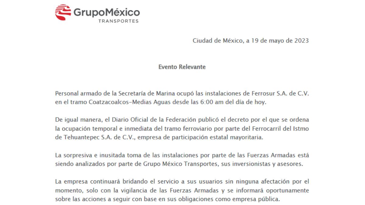 Grupo México informa de la toma de instalaciones