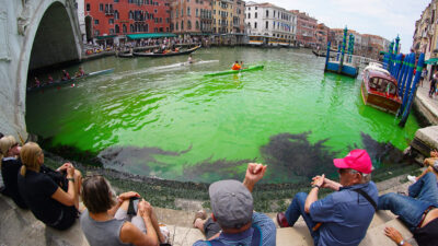 Las Aguas Del Canal De Venecia Se Tinen De Color Verde Fosforescente