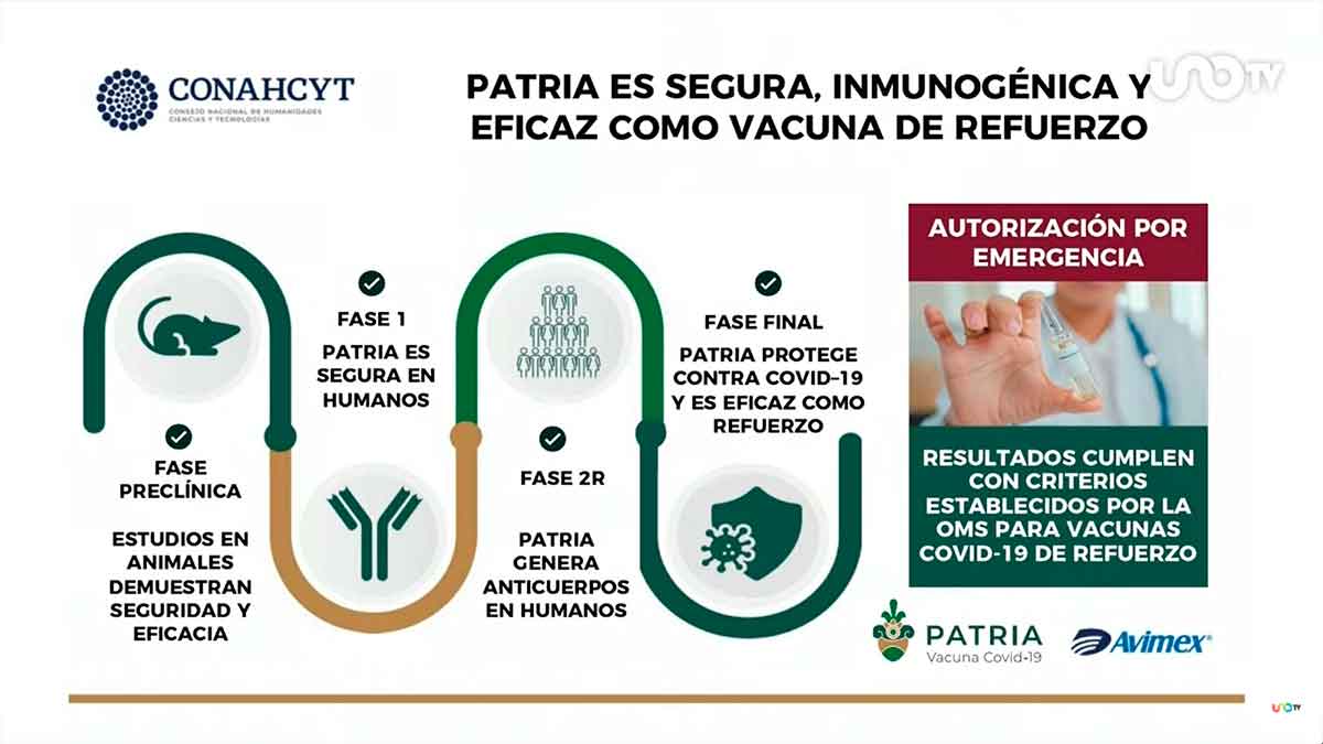 Vacuna Patria ya tiene autorización de Cofepris; se podrá usar como refuerzo