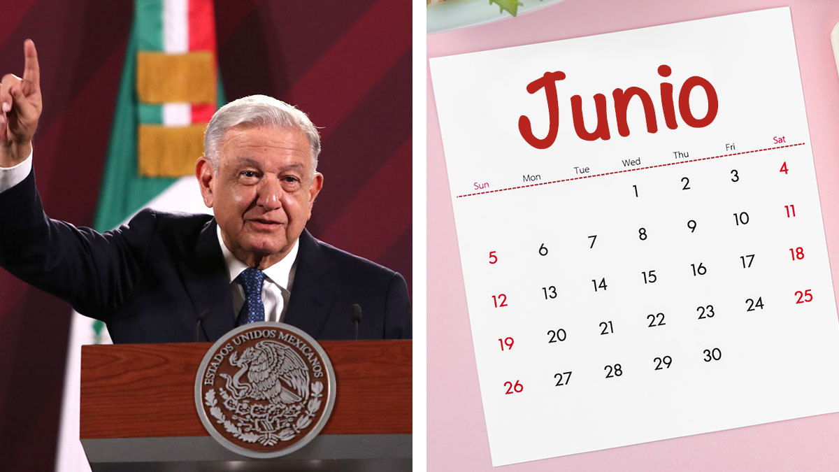 Sexenio AMLO: Composición de fotografía de López Obrador en la mañanera y calendario